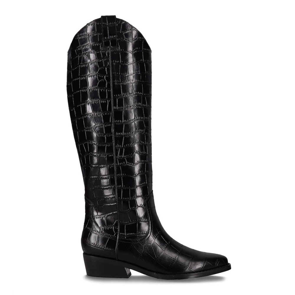 Marc Fisher Haze Boots Black Croc Embossed Heeled Size 8